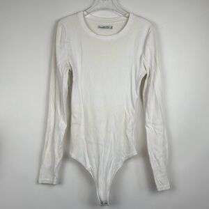Abercrombie White Rib Long Sleeve Crew Neck Bodysuit Size Medium